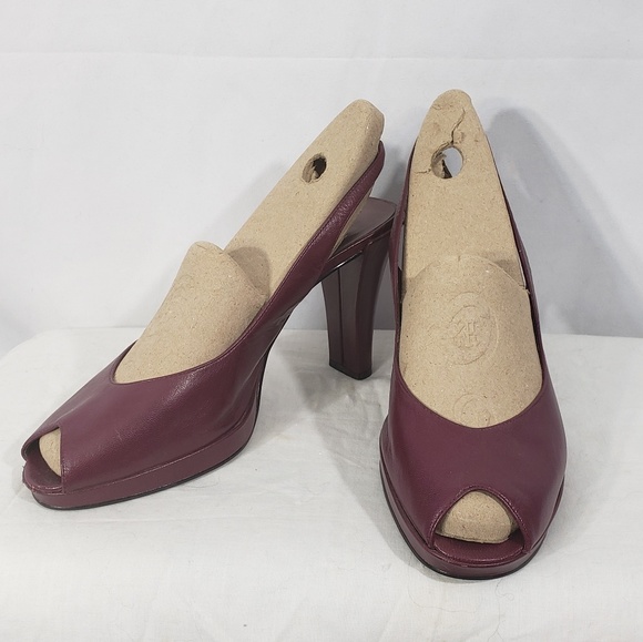 Nine West Shoes - Nine West Burgundy Peep Toe Sling Back Heels 9M
